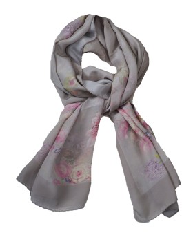 Crepe Silk Scarf - Pink Flowers