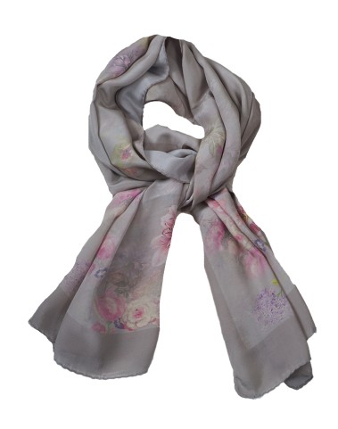 Crepe Silk Scarf - Pink Flowers