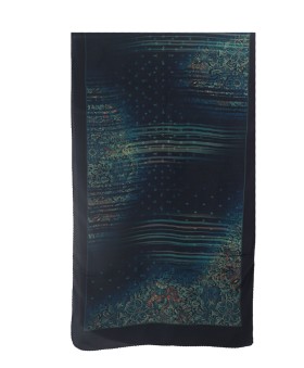 Crepe Silk Scarf - Blue Flowers And Leaves