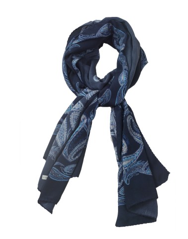 Crepe Silk Scarf - Navy Blue Paisley