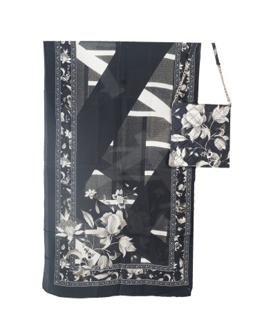 Scarf Set - Black And White Flowers