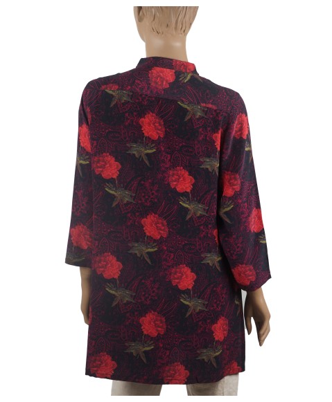 Antique Silk Kurti - Red Floral