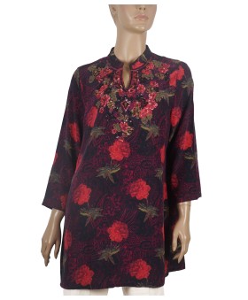 Antique Silk Kurti - Red Floral