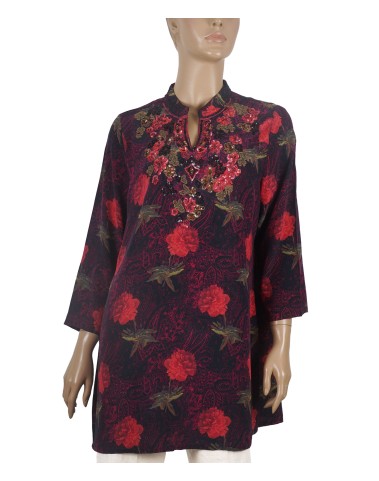 Antique Silk Kurti - Red Floral