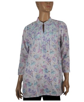 Casual Kurti - Lavender Floral Embroidery