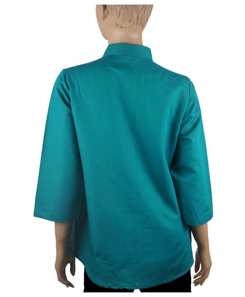 Embroidered Casual Shirt - Aqua Green Embroidery 