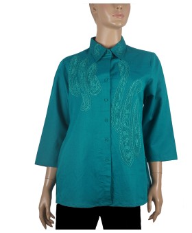 Embroidered Casual Shirt - Aqua Green Embroidery 