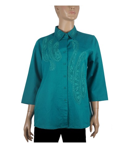 Embroidered Casual Shirt - Aqua Green Embroidery 