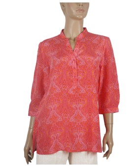 Short Silk Shirt - Orange Paisley 