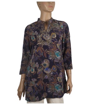 Antique Silk Kurti - Floral Abstract Embroidery