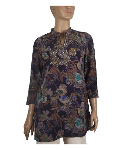 Antique Silk Kurti - Floral Abstract Embroidery