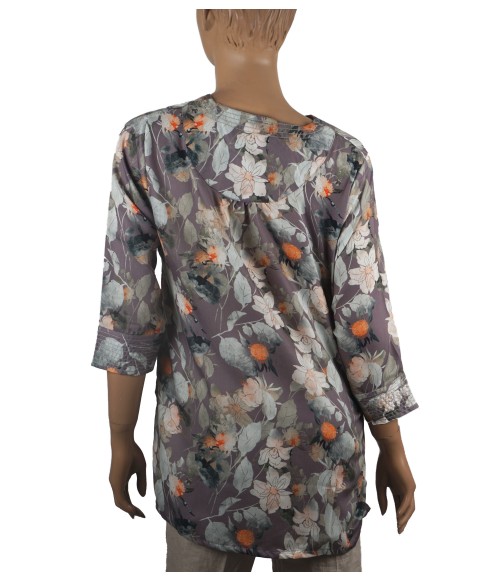 Casual Kurti - Orange Flowers And Green Leaf