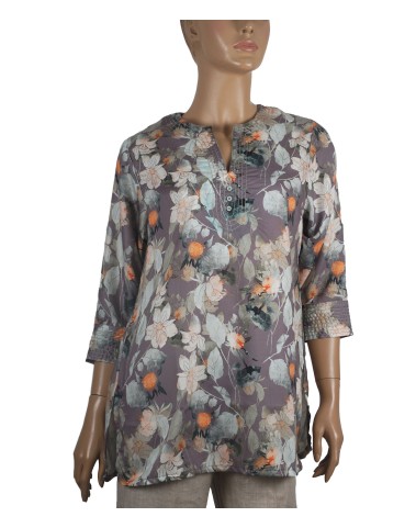 Casual Kurti - Orange Flowers And Green Leaf