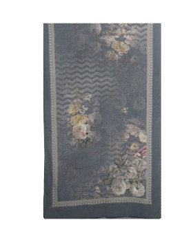 Crepe Silk Scarf - Grey And Beige Floral 