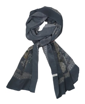 Crepe Silk Scarf - Grey And Beige Floral 