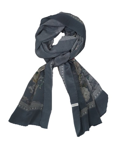 Crepe Silk Scarf - Grey And Beige Floral 