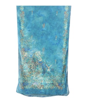 Crepe Silk Scarf - Ocean Blue Shade With Paisley 