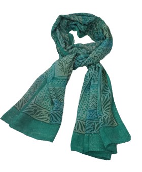 Crepe Silk Scarf - Green Abstract