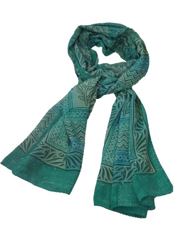 Crepe Silk Scarf - Green Abstract