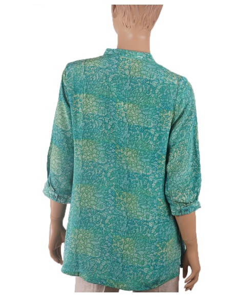 Short Silk Shirt - Green Abstract