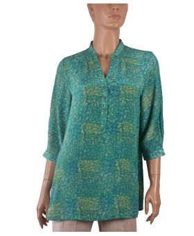 Short Silk Shirt - Green Abstract