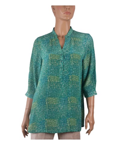 Short Silk Shirt - Green Abstract