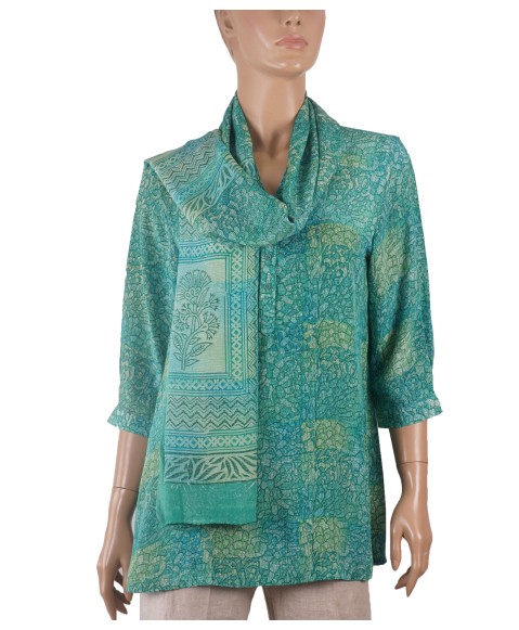 Short Silk Shirt - Green Abstract