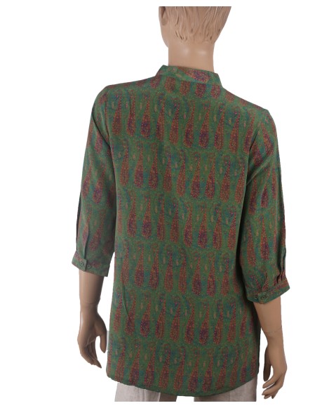 Short Silk Shirt - Paisley On The Green Base 