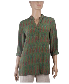 Short Silk Shirt - Paisley On The Green Base 