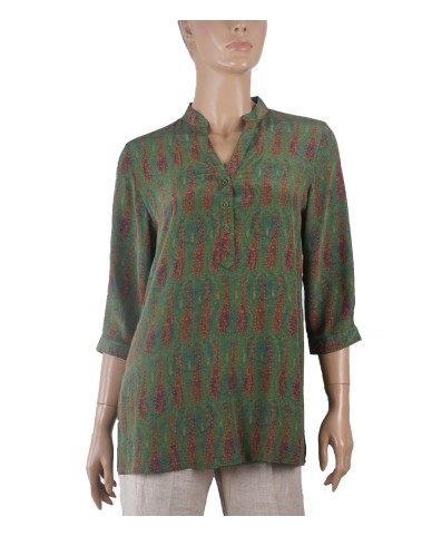 Short Silk Shirt - Paisley On The Green Base 