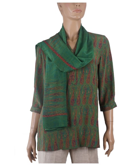 Short Silk Shirt - Paisley On The Green Base 