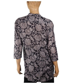Casual Kurti - Black Pintuck With Floral  