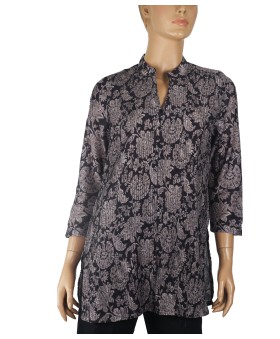 Casual Kurti - Black Pintuck With Floral  