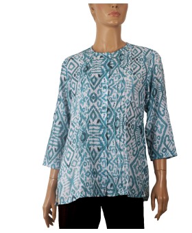 Casual Kurti - Aqua Green Ikat