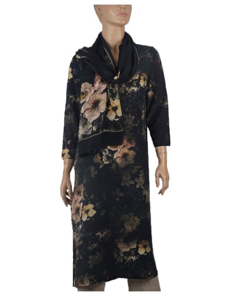 Tunic - Black Base With Beige Floral