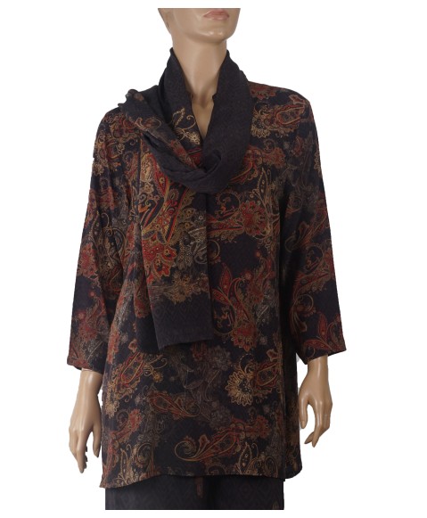 Long Silk Shirt - Red Paisley 