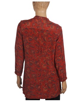 Long Silk Shirt - Maroon Floral