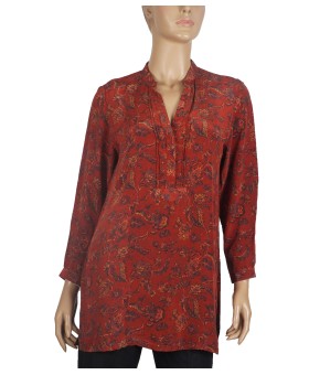 Long Silk Shirt - Maroon Floral