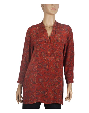 Long Silk Shirt - Maroon Floral