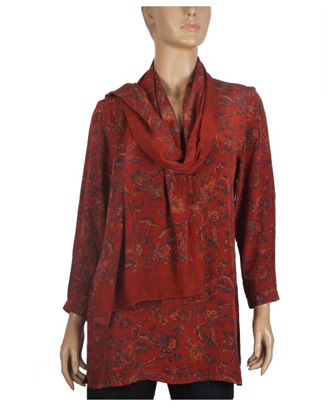 Long Silk Shirt - Maroon Floral