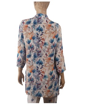 Long Silk Shirt - Blue Leaves