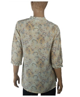 Short Silk Shirt - Paisley And Flowers On Pastel Mint Green Base 