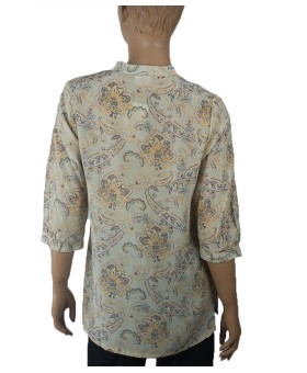 Short Silk Shirt - Paisley And Flowers On Pastel Mint Green Base 