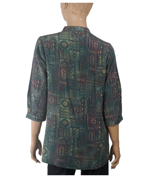 Short Silk Shirt - Deep Green Abstract