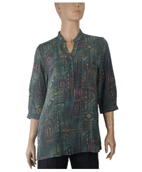 Short Silk Shirt - Deep Green Abstract