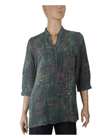 Short Silk Shirt - Deep Green Abstract