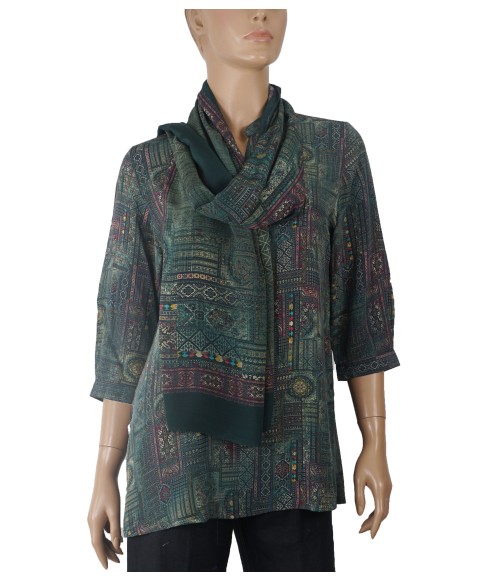 Short Silk Shirt - Deep Green Abstract