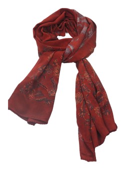 Crepe Silk Scarf - Maroon Floral