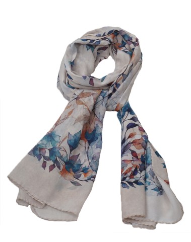 Crepe Silk Scarf - Blue Leaves 