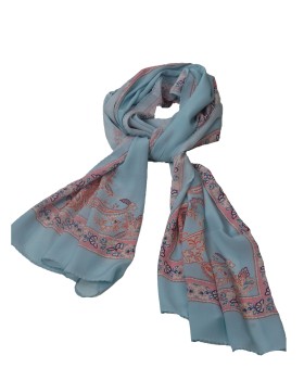 Crepe Silk Scarf - Flowers And Paisley